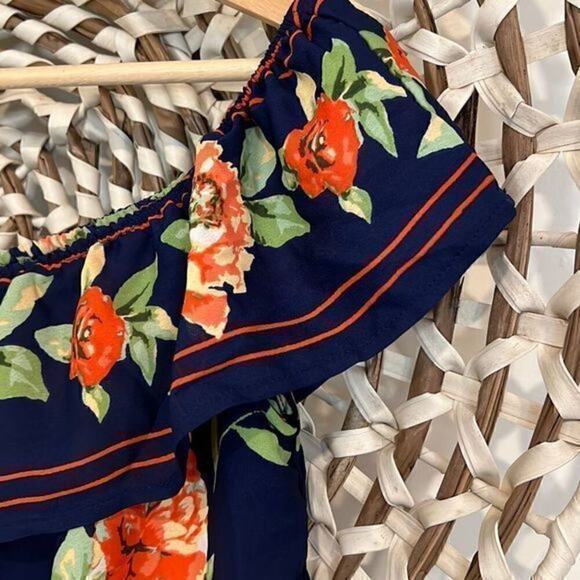 EM hanger navy and orange off the shoulder blouse size medium NWOT - Picture 5 of 6